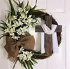 Påskkrans med Cross Burlap Bow Rustic Grapevine Spring Decorating DIY FRANT DOOR DECORATION YUHOME DECORATIVE BLOMS WREA7637005151