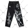 Damesjeans Engel en dinosaurus schedelprint jeans Harajuku casual mode rechte wijde pijpen broek vrouwen high street hiphop dweilen broek 231208