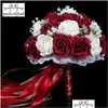 Ghirlande di fiori decorativi Ghirlande di fiori decorativi Perfectlifeoh Bury Wedding Bouquet Rosarossobiancoroyal Blue Sposa damigella d'onore Ar Dh7Ui