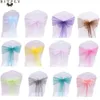 Sashes 25PCs/Set Sheer Organza Tull Fabric Chair Cover Sash Bow Sashes Wedding Party Banquet Decoration for Wedding Supplier 231208