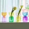 Vaser 2PC Set Mini Vases Terrarium Hydroponic Plant Pot Glass Vase Wedding Flowers Candle Holders Decor Avocado Glass Growing Bud Vase 231208