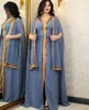 Vêtements ethniques Dubaï Robes de soirée pour femmes Abaya Mousseline de soie Paillettes Robe musulmane Caftan 2 pièces Ensemble Eid Kaftan Cape Robe Costume Jalabiya