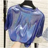 Women'S T-Shirt Womens Loose Sparkles Reflective Short Sleeve Drop Delivery Apparel Clothing Tops Tees Dh3Yn