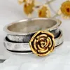 Cluster Rings Vintage Wide Gold Color Two-tone Rose Flower Women's Wedding Bands Punk Style Party Ring Jewelry Accessories