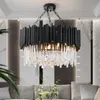 Lustre preto moderno para sala de estar, redondo, cristal, quarto, cozinha, luz suspensa, decoração de casa, interior, lighting302e