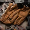 Fäustlinge Herren Frosted Echtes Leder Handschuhe Männer Motorrad Reiten Voll Finger Winter Handschuhe Mit Fell Vintage Braun Rindsleder L240t