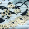 Wedding Jewelry Sets Sunspicems Gold Color Arabic Women Jewelry Sets Morocco Kaftan Belt Rope Tassels Beads Choker Necklace Crystal Earring Brooch 231208