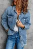 Damesjassen Dames Oversized Denim Jas Casual Blauw Lange mouw Overhemd met knopen Jean Jas Herfst Lente Shacket Met Zakken 231208