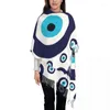 Etniska kläder Navy Blue och Aqua Nazar Evil Eye Lucky Charm Mönster Scarf Women Men Stylish Winter Shawl Wraps Amulet Boho Tassel