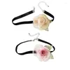 Kettingen Camellia Bloem Sexy Fluwelen Blad Ketting Voor Vrouwen Hals Sleutelbeen Roze Chokers Dame Sieraden Accessoires Meisje Gift Kant Gothic