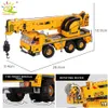 Fordonsleksaker Huiqibao Engineering Truck Building Blocks fordons grävmaskin Bulldozer Crane Car Bricks City Construction Toys for Children Boysl231114