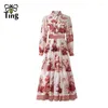 Sukienki swobodne Tingfly Women Spring Summer Fashion Vintage kwiatowy nadruk linia midi długie sukienka dama elegancka praca biurowa plus size