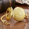 Pocket Watches Luxury Golden Love Wings Mechanical Pocket Watch Men Women Fob Chain Unique Hollow Design Skeleton Double Side Hand Wind Watches 231208