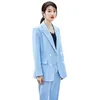 Women's Two Piece Pants Women Fashion Formal Pant Suit Office Ladies Apricot Black Blue Casual Blazer And Trouser Business Interview Work 2