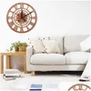 Wall Clocks Sun-Shaped Wooden Clock Vintage Roman Numeral Creative Home Bedroom Decoration Digital X0B0 Drop Delivery Garden Decor Otorj