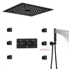 Système de douche LED noir mat, monté au plafond, pomme de douche à brume et pluie de 12 pouces, ensemble de robinets de douche froide et chaude pour salle de bains