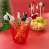 Forks 100Pcs Christmas Bamboo Skewer Cocktail Picks Cupcake Topper Disposable Dessert Toothpicks Year Party Decor Supplies