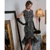 Temel gündelik elbiseler kadın retro 1920'ler boncuklu payetli yaprak art deco gatsby sineklik elbise 231208