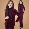 Women's Two Piece Pant's Autumnwinter Golden Velvet Professional Suit Jacket Matching Set Korean Elegant Casual Blazers Pants 231208