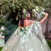 Sage Green 3D Flowers Floral Appliques Lace With Cape Quinceanera Dresses Ball Gown Off The Shoulder Corset Vestidos De 15 XV Anos