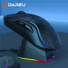Mice DAREU PC Gaming Mouse Tri-mode Connect Bluetooth Wired 2.4G Wireless Mice with Charging Base KBS Buttons Mous for Laptop Gamer 231208