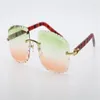 NOUVELLE vente de lunettes de soleil sans monture diamant coupé 3524012-B lunettes de planche rouge en marbre mâle et femelle lunettes en métal de mode unisexe 18K Gol2822