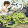 Jeux de fête Artisanat Jouets de dinosaures Piste Piste flexible Playset Voiture jouet pour enfants Dinosaur World Road Race Cadeaux d'anniversaire de Noël pour les tout-petits 231208