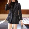 Ternos femininos preto tweed terno conjunto para mulher no outono e inverno 2023 temperamento fã xiaoxiangfeng calções casuais