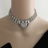 Designer Högkvalitativ västerländsk kejsare Dowager Zircon Water Diamond Triple 3D Love Necklace For Women Y2K Neck Chain Mirror Peach Heart Choker