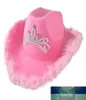 Hoed voor Dames Western Cowgirl Cowboy Caps Kroon Roze Meisje Veer Rand Glanzende Pailletten Tiara Cowgirl Hoeden Feest Fedora Cap Caps Fa2885227