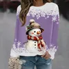 Hoodies femininos boneco de neve impresso outono e inverno natal em torno do pescoço manga comprida bonito moletom grande camisola