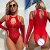 Neue Mode frauen Red Fishnet Enge Dessous Kleidung Weibliche Sexy Fischernetz Aushöhlen Body Erotische Overall Kostüm sexy