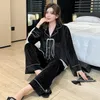 Women's Sleep Lounge Pajama's jacquard gold velvet women's lace twocolor fashion loungewear set 231208