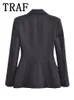 Calças de duas peças femininas traf blazer conjunto mulher 2 peças terno 2024 primavera outono moda preto elegante escritório outfit 231208