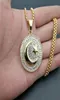 Hip Hop Iced Out Crescent Moon and Star Pendant Stainless Steel Round Muslim Necklace for Women Men Islam Jewelry Drop191Z9697930