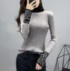 Suéter básico ajustado para mujer, suéteres y jerseys finos de manga larga para mujer, tops ajustados con cuello alto para mujer, moda de punto, ropa de otoño e invierno, ropa 221