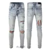 Paarse jeans Ontwerpers Jeans Herenjeans High Street voor heren Borduurbroeken Dames Oversize Ripped Patch Hole Denim Straight Fashion 651
