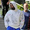 Kanyess hoodie designer mode man och kvinnliga tröjor komiska hand ritade graffiti begränsad sammet huva tröja