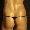 Cuir verni G String Sexy hommes T dos tongs poche caleçon mâle taille basse sous-vêtements culottes érotiques Sissy