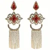 Urok Kolczyki wiszące z frędzlami Vintage For Women Red Blawling Rhinestone Ear Clip Bohemian geometryczne luksusowe biżuteria ślubna Prezent 231208