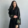 Abbigliamento etnico Nero Casual Aperto Kimono Abaya per le donne musulmane Ramadan Eid Jalabiya Ricamo Manica lunga Abito marocchino africano Abaya