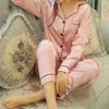 Vrouwen Slaap Lounge Vrouwen Zijden Pyjama Set 2 Stuks Nachtkleding Homewear Lange Mouw Broek Thuis Kleding Nachtkledij Voor 231208