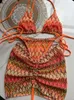 Женские купальники, женский купальник, цветные кленовые листья, вязаная юбка бикини, комплект из трех предметов, разделенный 231208