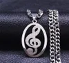 Pendant Necklaces Music Notes Stainless Steel Necklace WomenMen Silver Color Chain Oval Jewelry Chaine Acier Inoxydable N4277S06P1235436