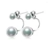 Dangle Earrings Fresh Water 6-8mm Perfect Circle Strong Light Almost Flawless Double Pearl S925 Silver Female Stud