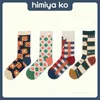 Chaussettes Bonneterie Himiya Ko Fleur Grille Dessin Animé Illustration Femme Chaussettes Instagram Personnalisé Tendance Chaussettes Casual Couple Mi Longueur Chaussettes Phis