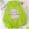 Women'S Hoodies Sweatshirts Womens Pastel Goth Bear Print Winter Warm Pocket Plovers Kawaii Style Hoodie Fashion Casual Unisex Swe Dhua2