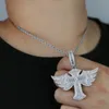 Men Women Fashion Necklace Gold Plated Full CZ Iced Out Wings Cross Pendant Necklace with 3mm 24inch Rope Chain Jewelry