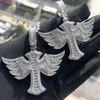 Männer Frauen Mode Halskette Vergoldet Voll CZ Iced Out Flügel Kreuz Anhänger Halskette mit 3mm 24 zoll Seil Kette Schmuck