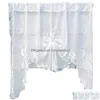 Rideaux Rideaux Rideau Blanc Sheer Lace G Court Cantonnière Niveau Pour Cuisine Café Ferme Ajuster La Hauteur Bibliothèque Fenêtre Rideaux Drop D Dhopr